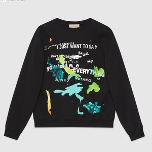 New! Gucci Heavy felted cotton jersey black/multicolor.